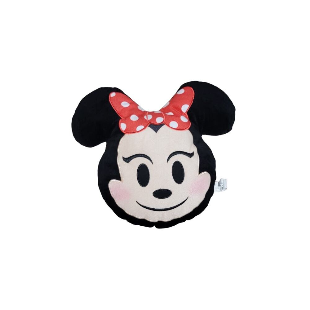 11" Disney Minnie Mouse EMOJI PILLOW Plush Stuffed Character Red Bow Polka Dot